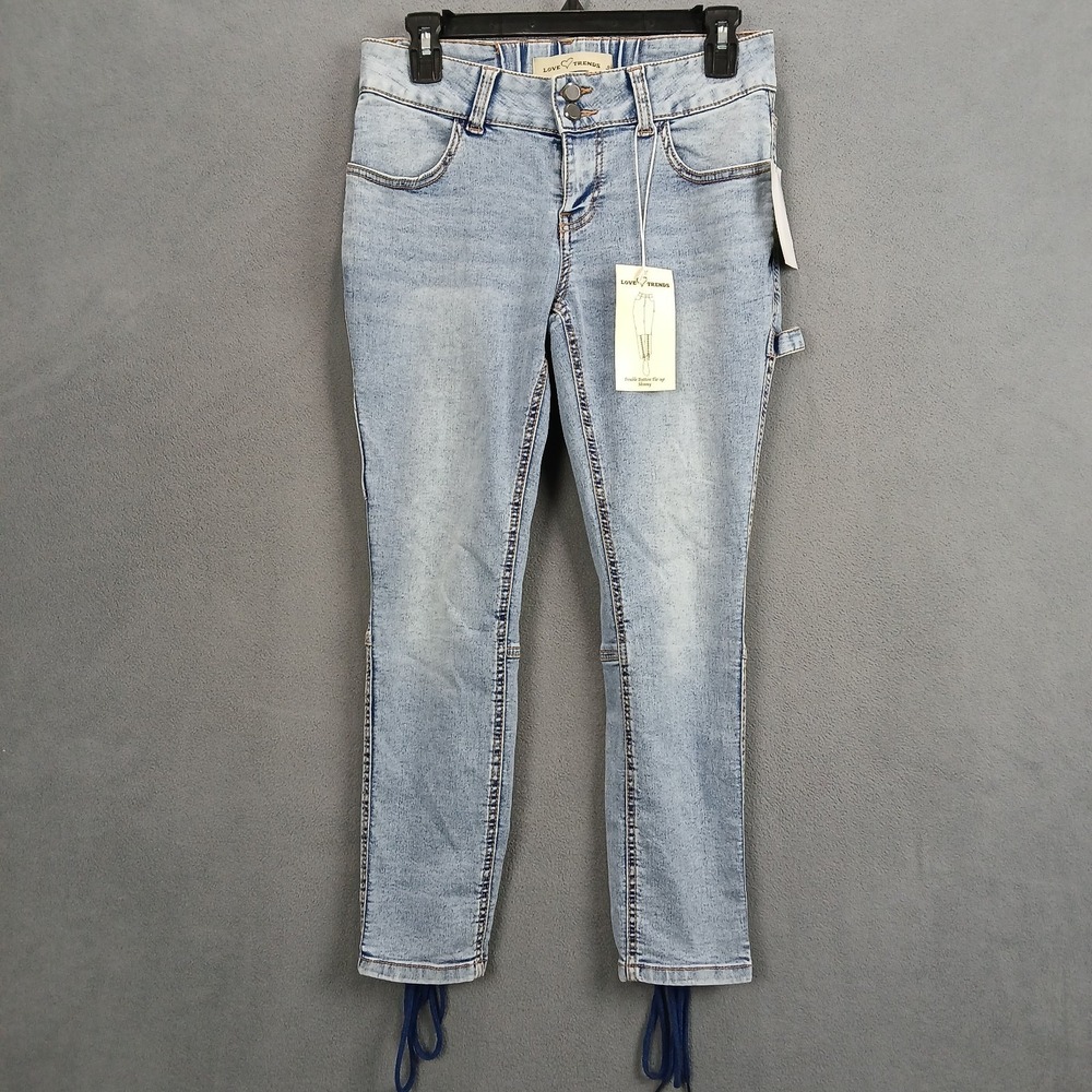 Love Trends Skinny Jeans Womens 3 Blue Eco Friendly Denim Double‎ Button Tie Up